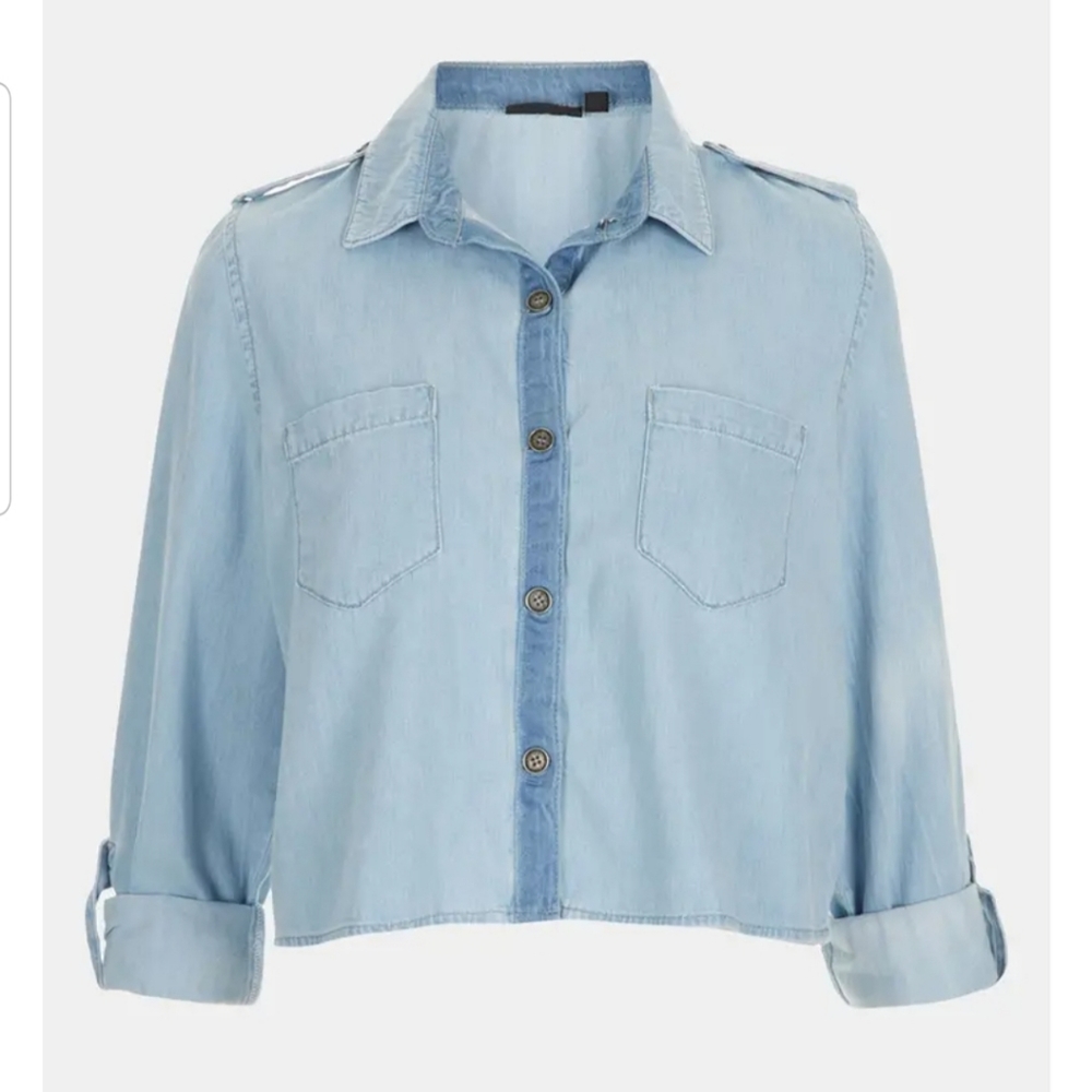 Topshop Classic Denim Shirt Two-tone denim blue chambray crop shirt tee top
